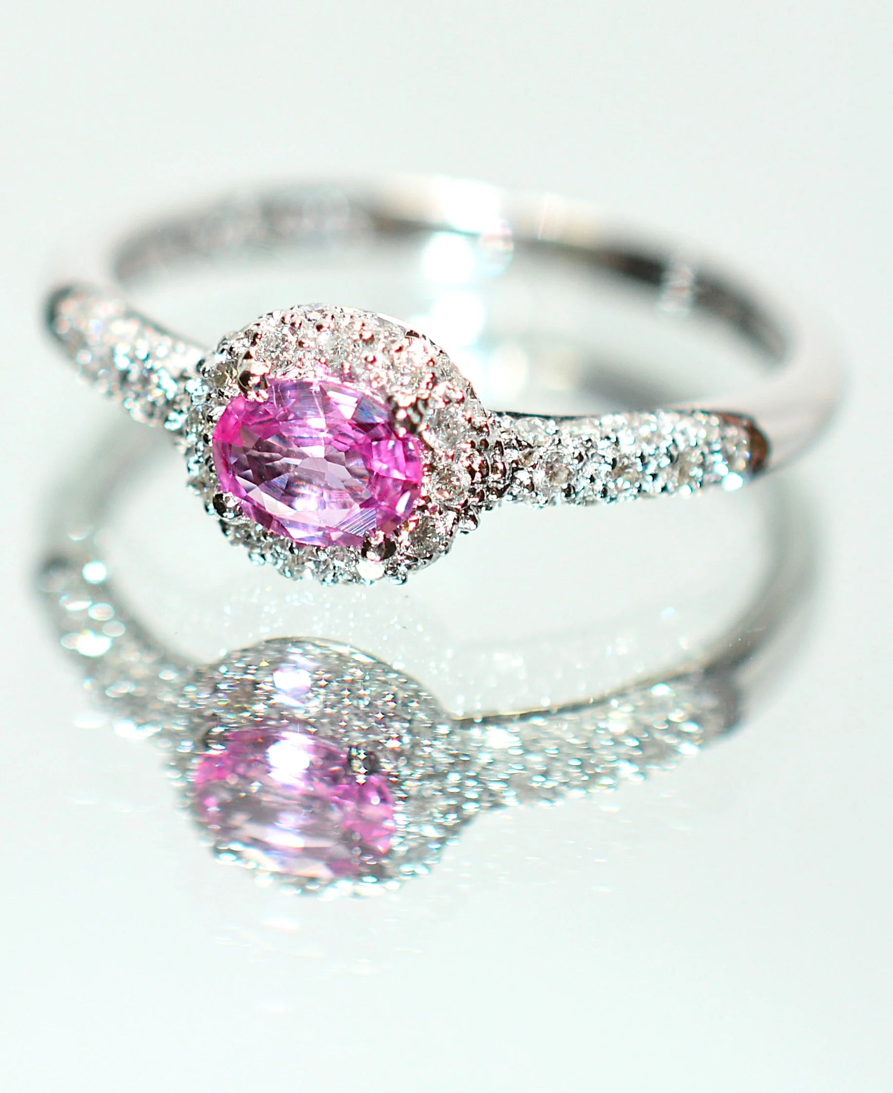 Natural Padparadscha Sapphire & Diamond Ring 14K White Gold .80tcw Engagement Wedding Bridal Jewelry Pave Ring Bridal Promise Ring - Image 8