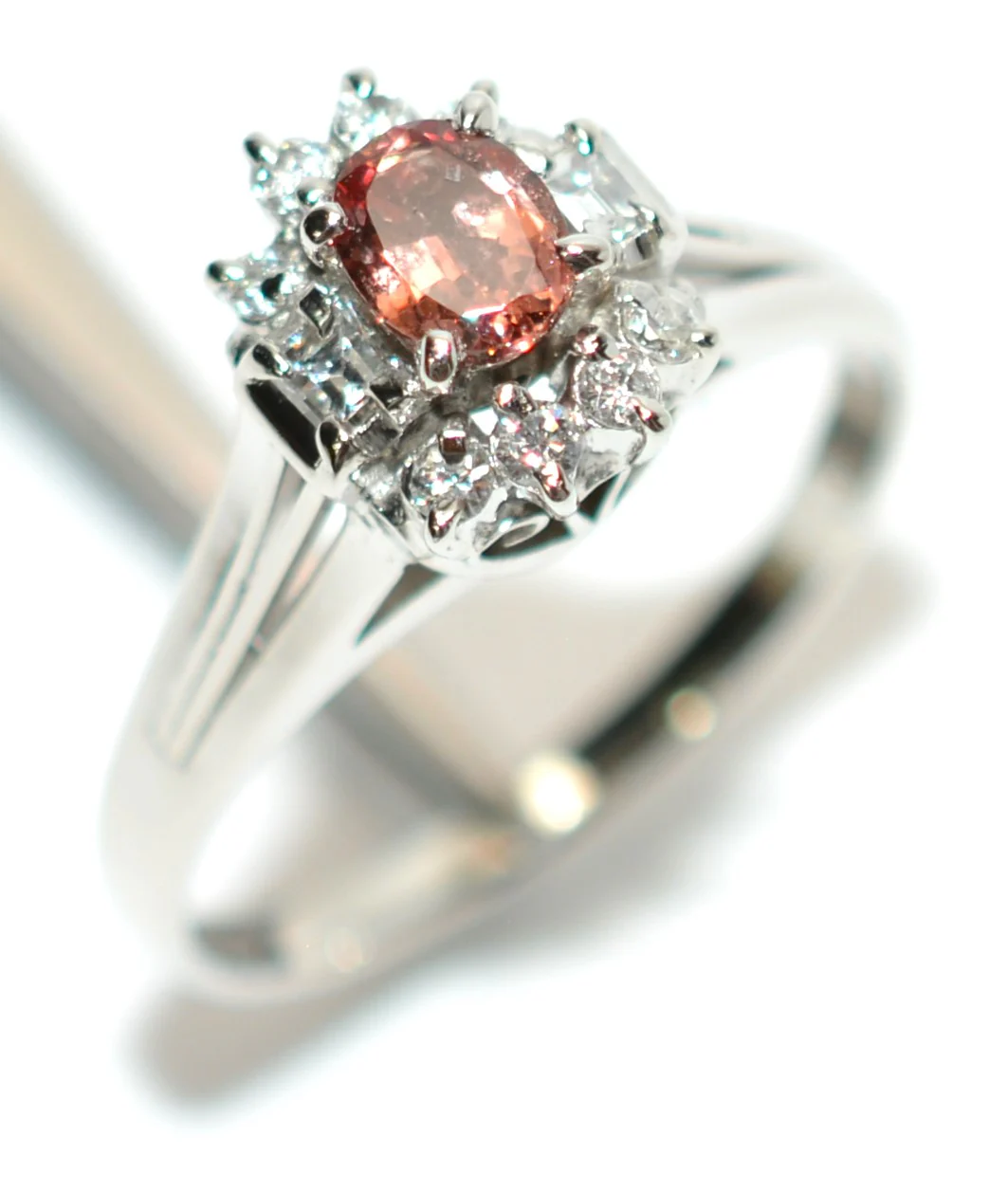 Natural Padparadscha Sapphire & Diamond Ring Platinum .80tcw Engagement Wedding Bridal Jewelry Statement Cocktail Fancy Jewellery Gemtone - Image 5