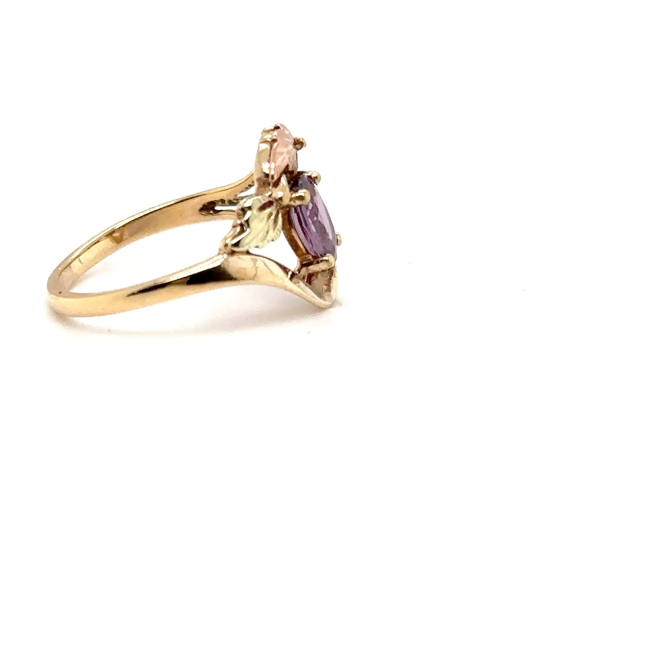 Natural Padparadscha Sapphire Ring 10K Solid Gold .91ct Gemstone Black Hills Gold Ring Mauve September Birthstone Ring Boho Leaf Nature Ring - Image 10