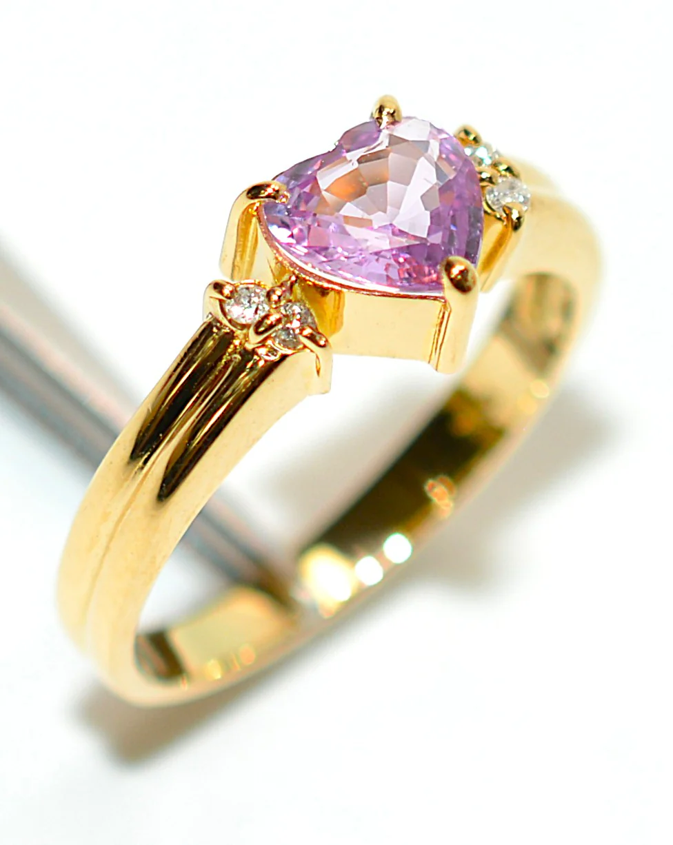 Natural Padparadscha Sapphire & Diamond Ring 18K Solid Gold .63tcw Heart Ring Gemstone Ring Promise Ring Engagement Ring Solitaire Ring Pink Ring Fine - Image 4