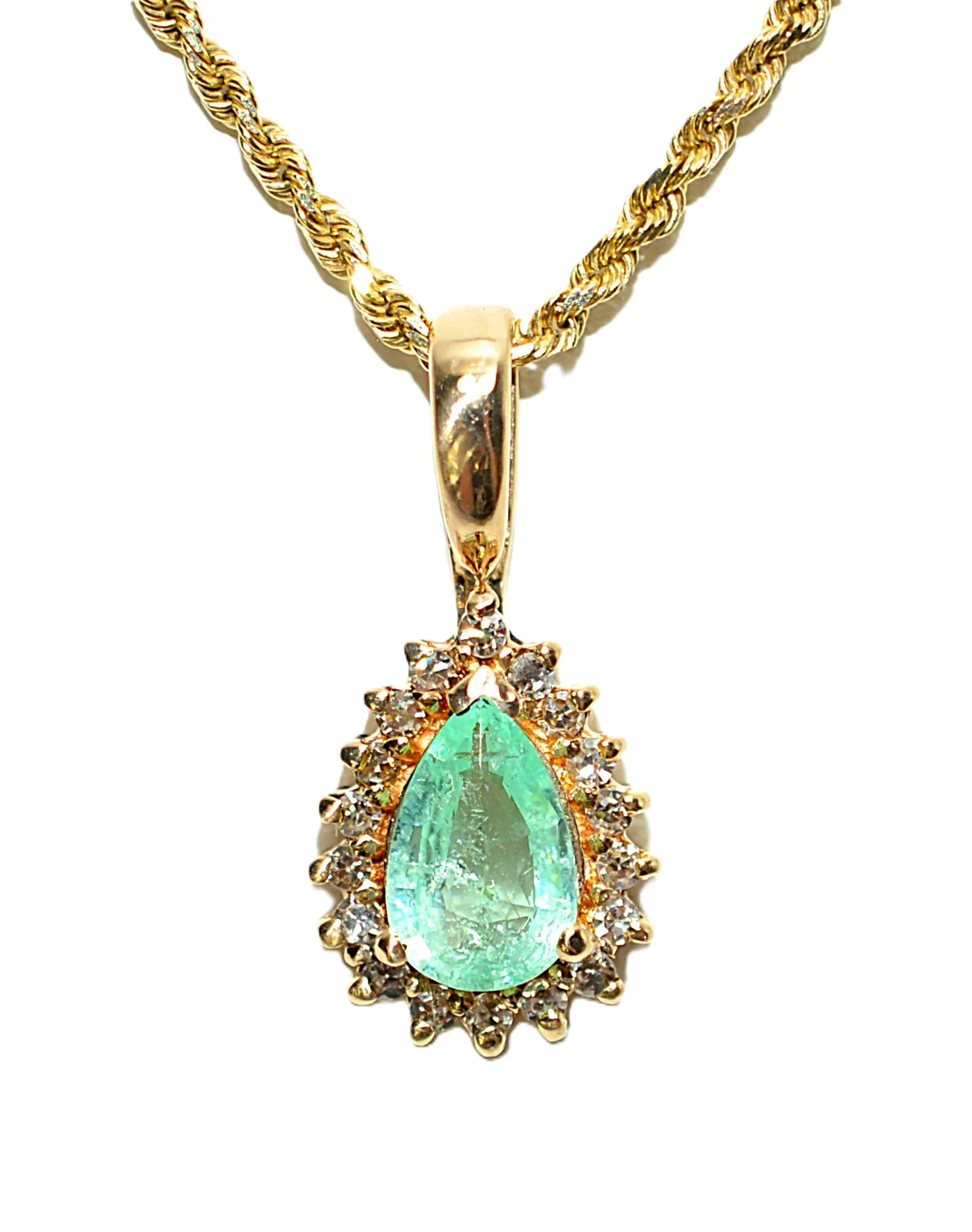 Natural Paraiba Tourmaline & Diamond Necklace 14K Solid Gold .79tcw Pendant Necklace Paraiba Necklace Tourmaline Necklace Estate - Image 2