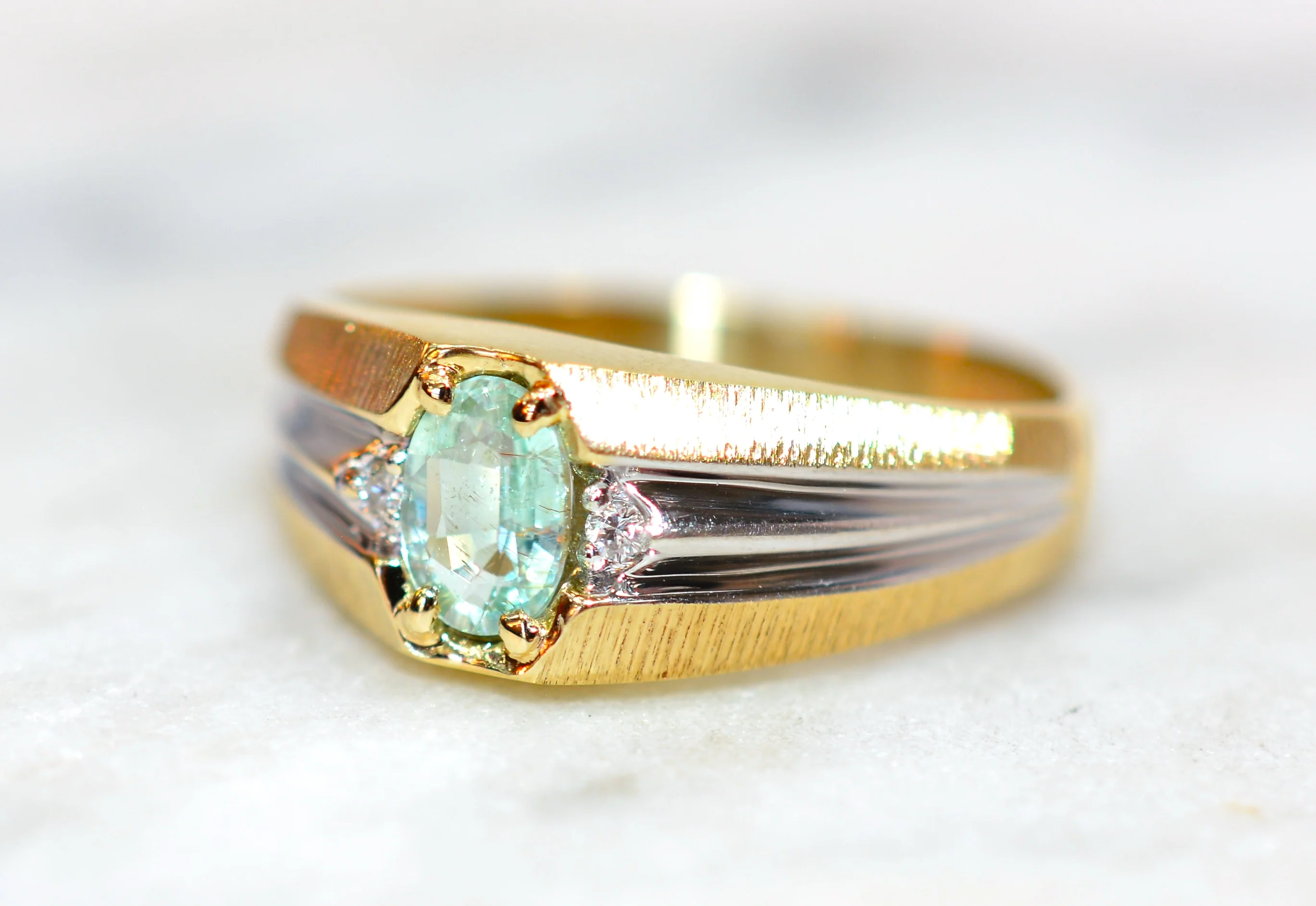 Natural Paraiba Tourmaline & Diamond Ring 10K Solid Gold .80tcw Men's Ring Gemstone Ring Birthstone Ring Statement Ring Cocktail Ring Estate - Image 8