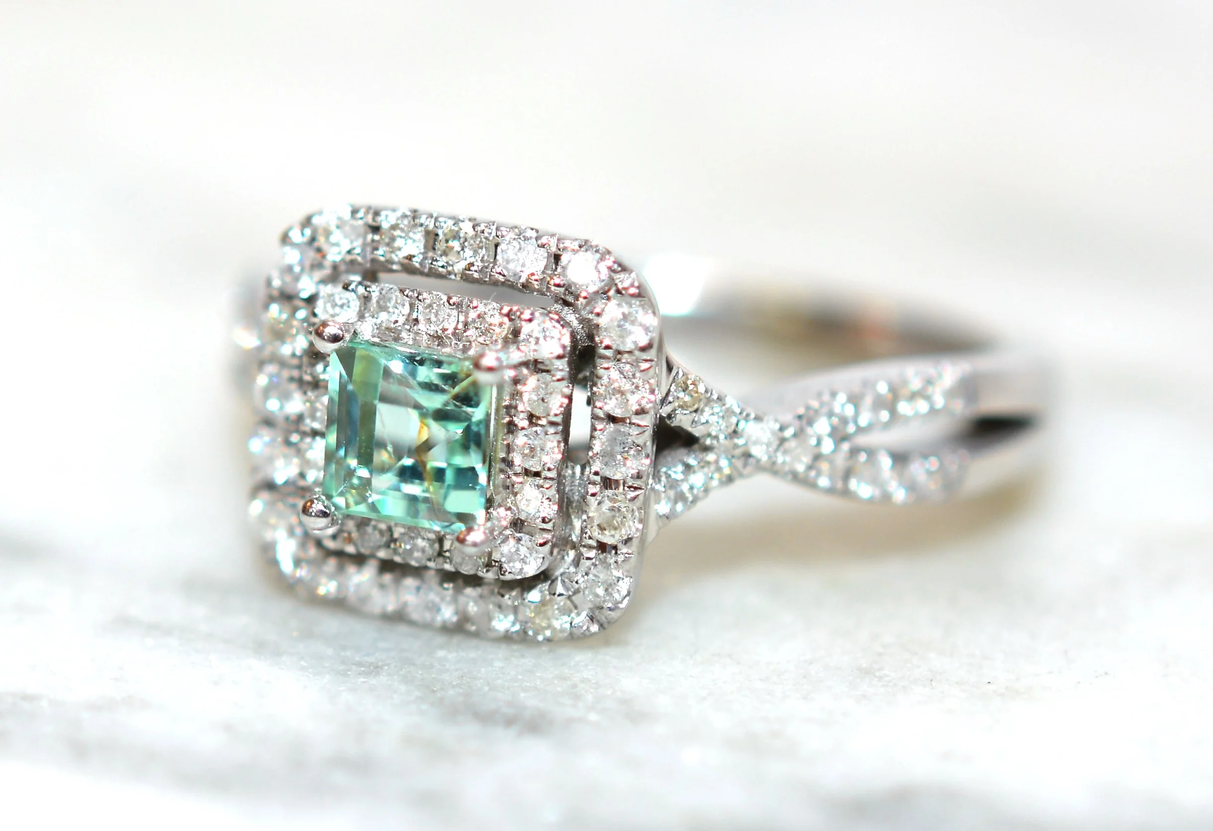 Natural Paraiba Tourmaline & Diamond Ring 10K White Gold .53tcw Blue Gemstone Engagement Bridal Wedding Cocktail Ring Statement Ring Estate - Image 8