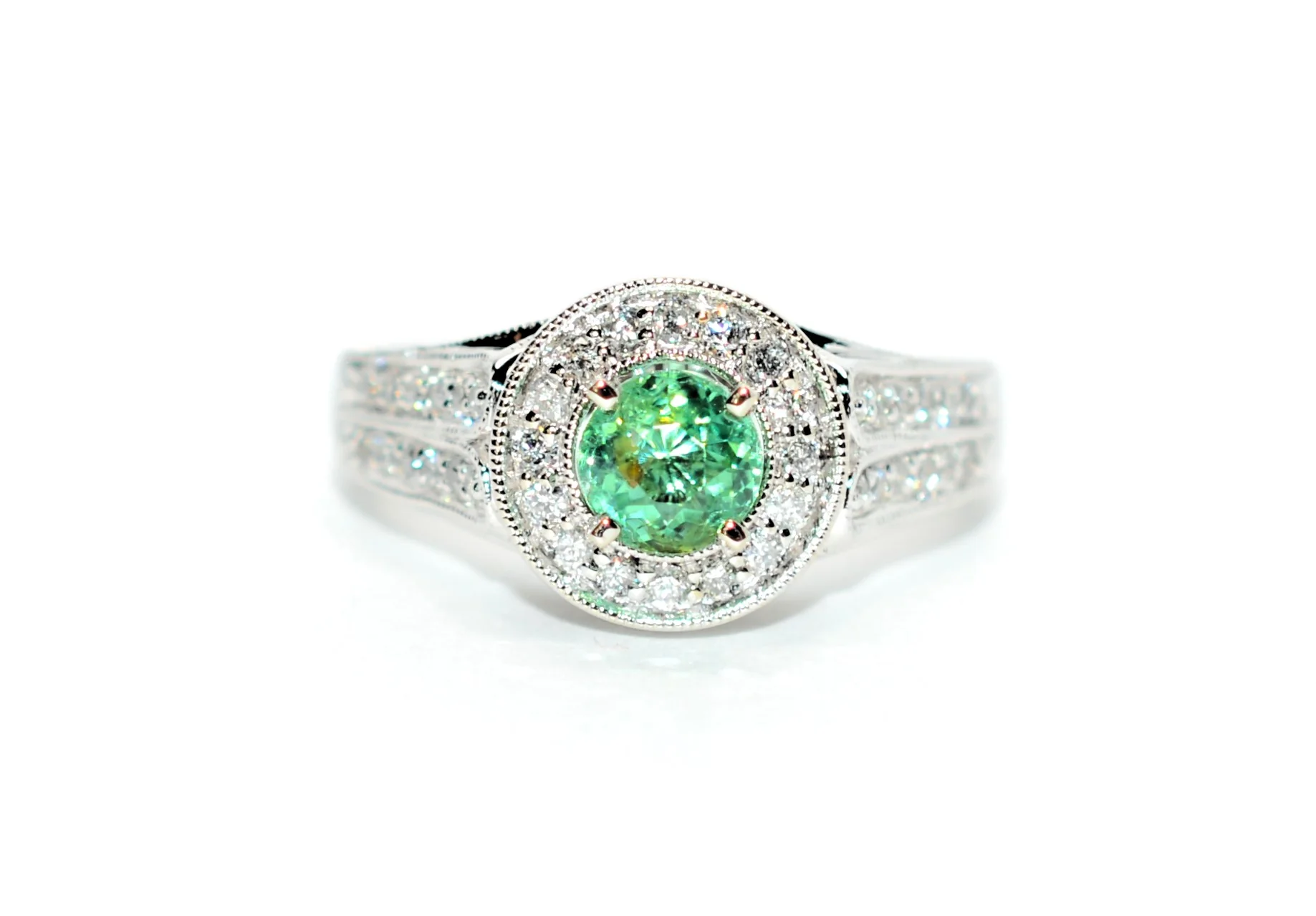 Natural Paraiba Tourmaline & Diamond Ring 14K .94tcw Engagement Ring Bridal Jewelry Green Gemstone May Birthstone Jewellery Cocktail Fancy