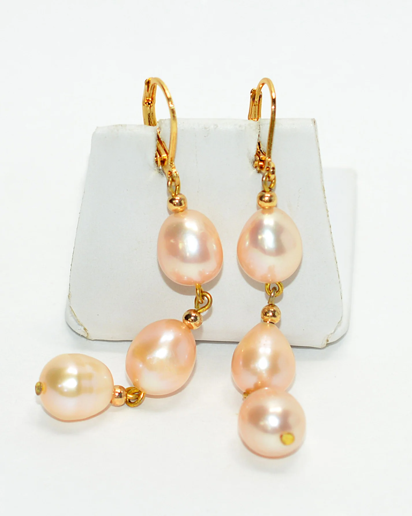 Natural Pink Pearl Earrings 14K Solid Gold Earrings Dangle Drop Earrings Statement Earrings Cocktail Earrings Vintage Estate Jewelry October - Image 5