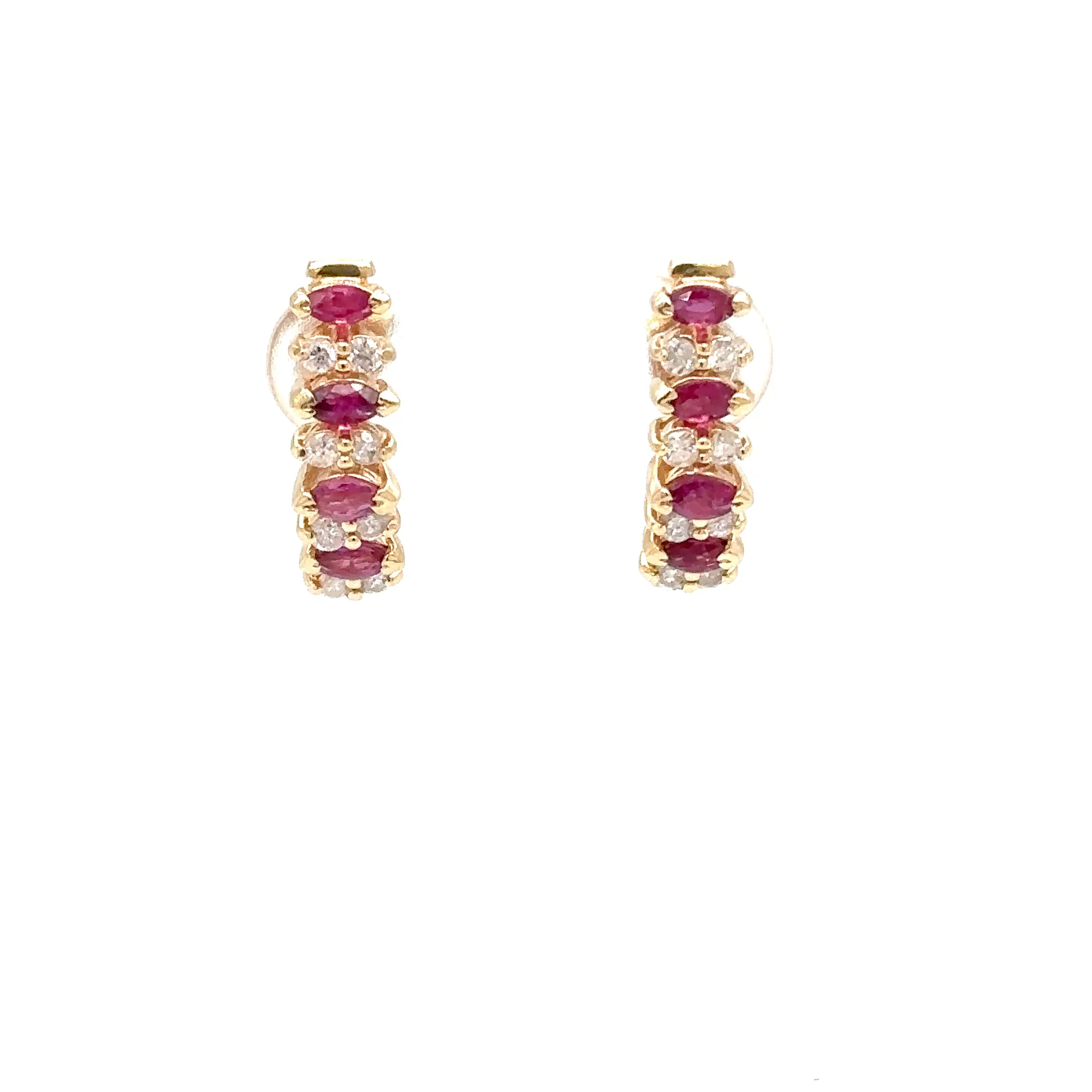 Natural Ruby & Diamond Earrings 14K Solid Gold  .72tcw Ruby Earrings July Birthstone Ruby Huggie Earrings Stud Earrings Gold Hoop Earrings - Image 7