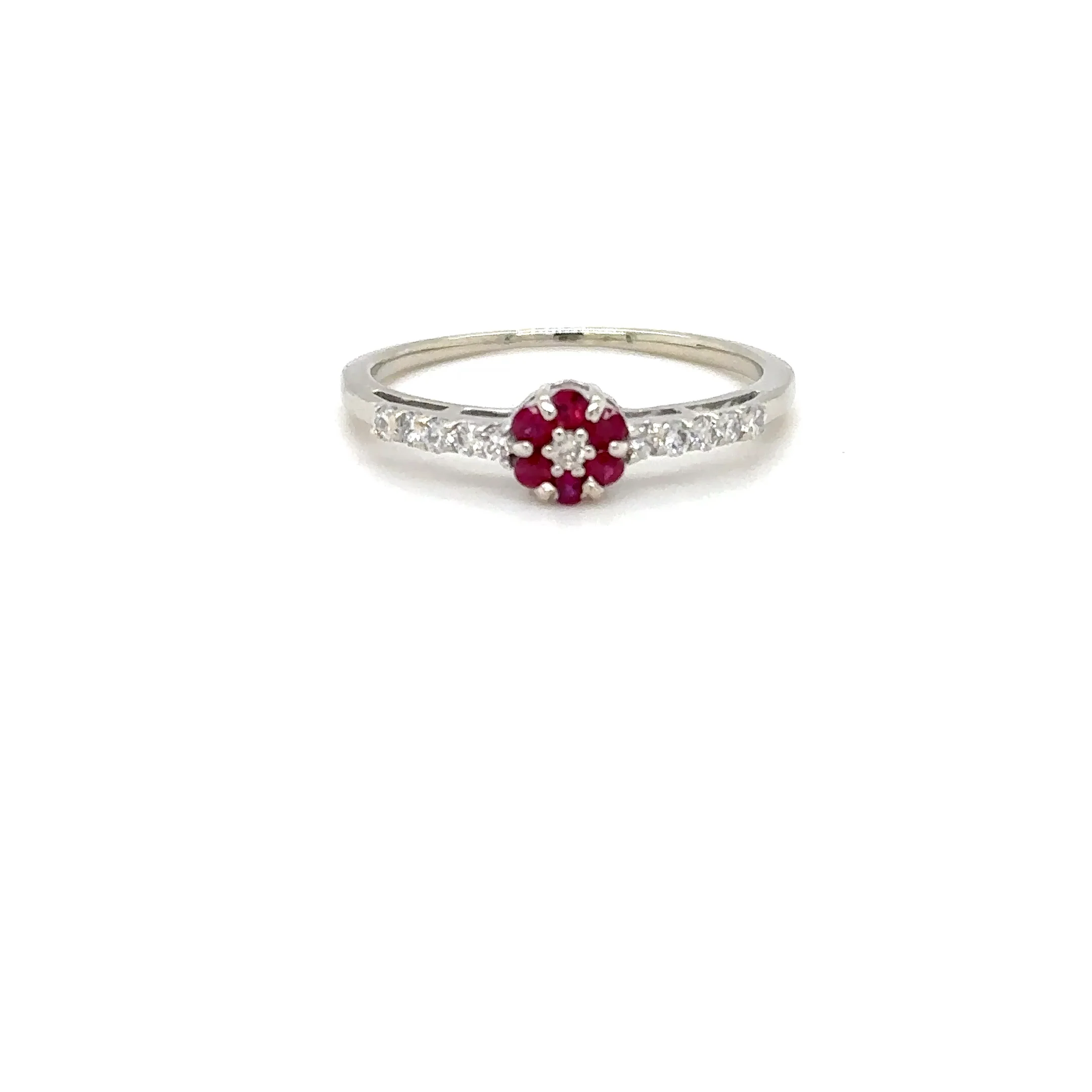 Natural Ruby & Diamond Ring 10K White Gold .29tcw July Birthstone Ring Flower Ring Vintage Estate Jewelry - Image 8
