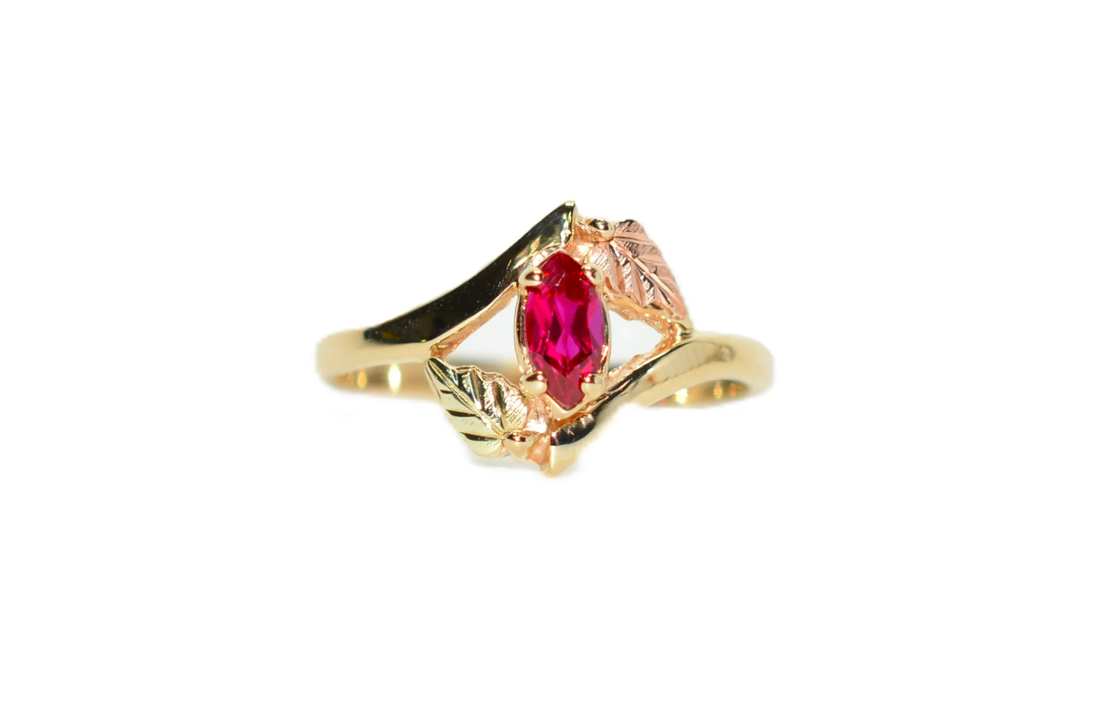 Natural Ruby Ring 10K Solid Gold .43ct Black Hills Gold Ring July Birthstone Tri Tone Gold Tri Colored Gold Solitaire Ring Boho Ring USA