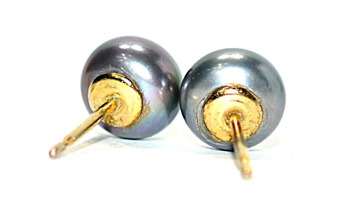 Natural Tahitian Pearl Earrings 14K Gold Earrings Solitaire Earrings Stud Earrings Vintage Estate October Birthstone Gray Pearl Jewelry - Image 7