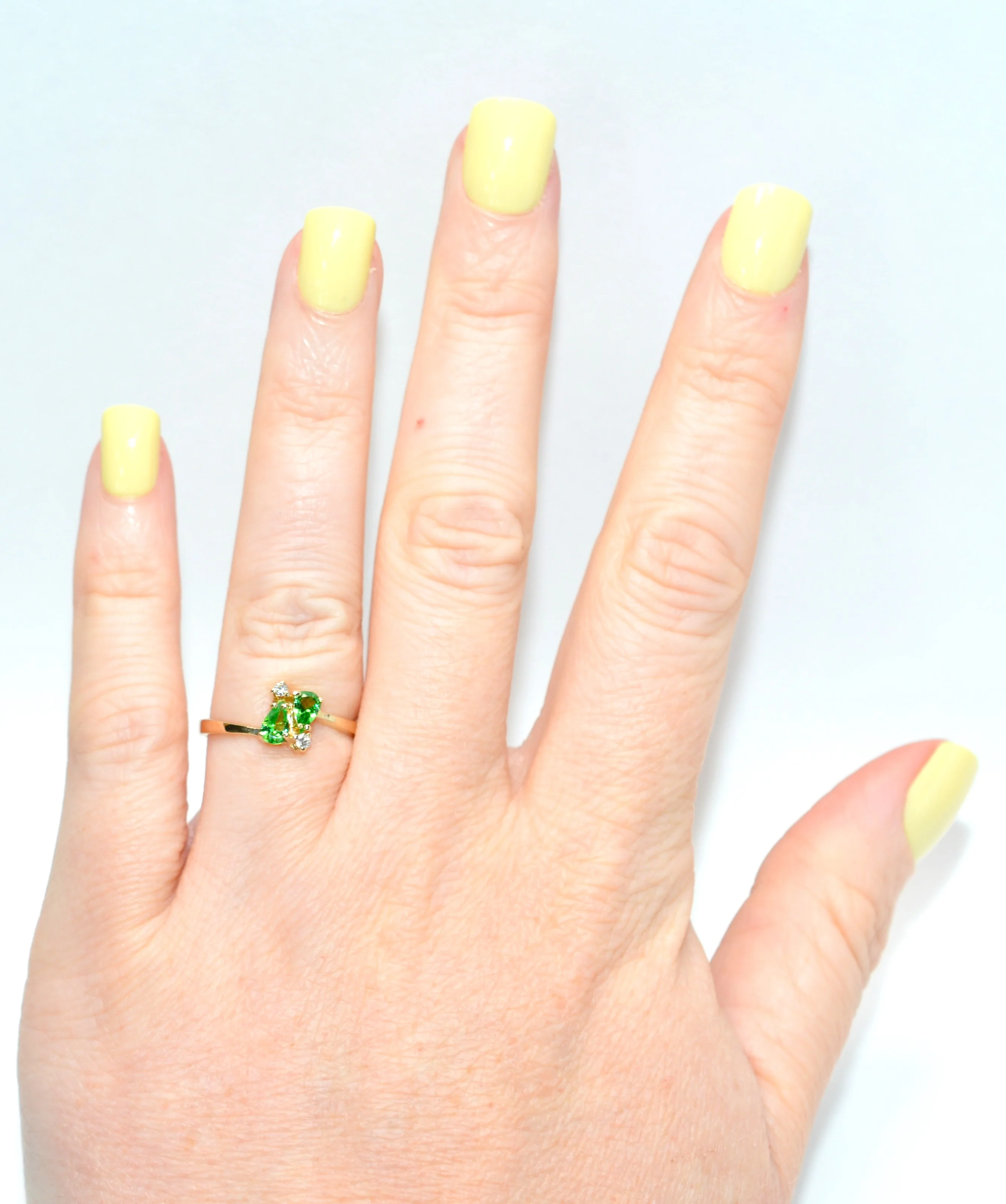 Natural Tsavorite Garnet & Diamond Ring 14K Solid Gold .43tcw Engagement Ring Green Gemstone Ring Pear January Birthstone Ring Garnet Ring - Image 2