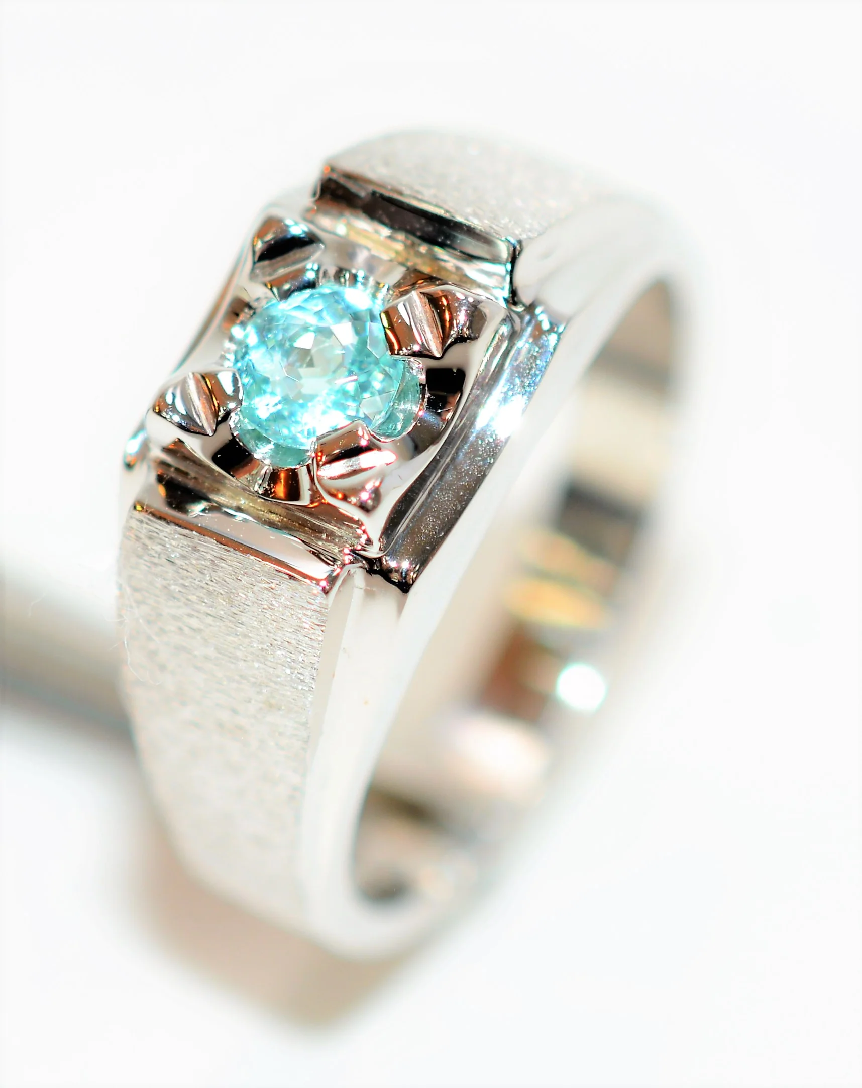 Natural Paraiba Tourmaline Ring 14K Solid White Gold .32ct Solitaire Ring Men's Ring Gemstone Ring Estate Jewelry Jewellery Fine Ring Blue - Image 4
