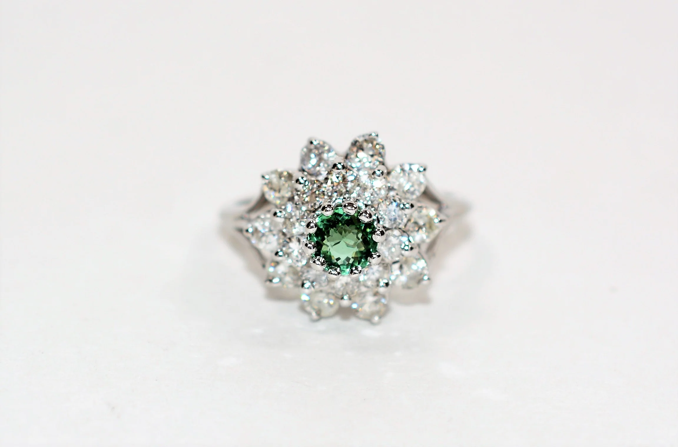 Natural Paraiba Tourmaline & Diamond Ring 14K Solid White Gold 2.46tcw Diamond Halo Ring Flower Ring Statement Ring Cocktail Ring Fine Jewel