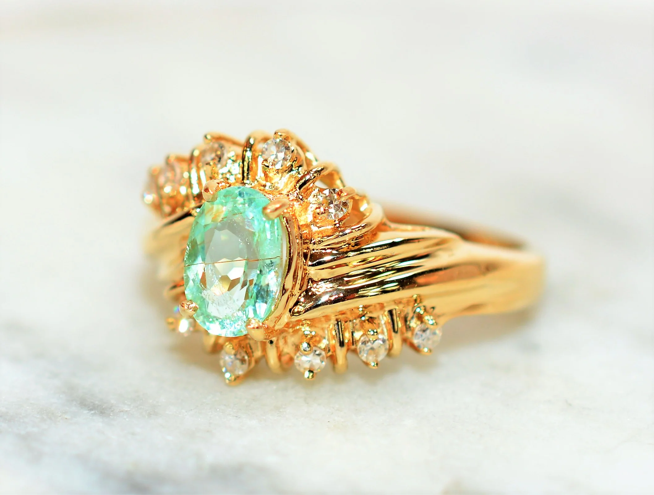 Natural Paraiba Tourmaline & Diamond Ring 14K Solid Gold .76tcw Fine Gemstone Women's Ring Ladies Ring Cluster Statement Ring Jewellery - Image 8