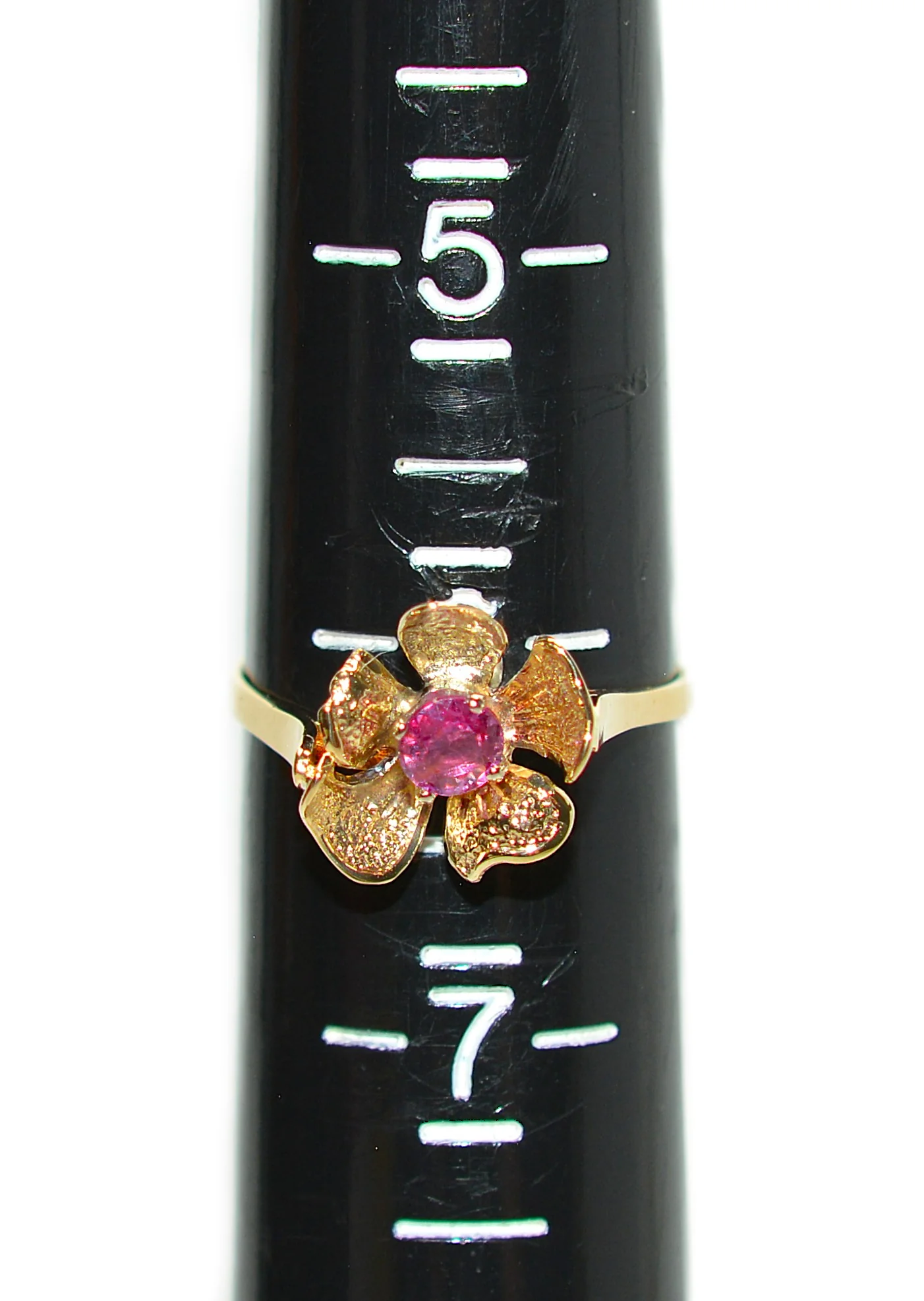 Natural Ruby Ring 14K Solid Gold .27ct Solitaire Ring Flower Ring July Birthstone Ring Floral Ring Red Ring Ladies Ring Women's Ring Vintage - Image 9