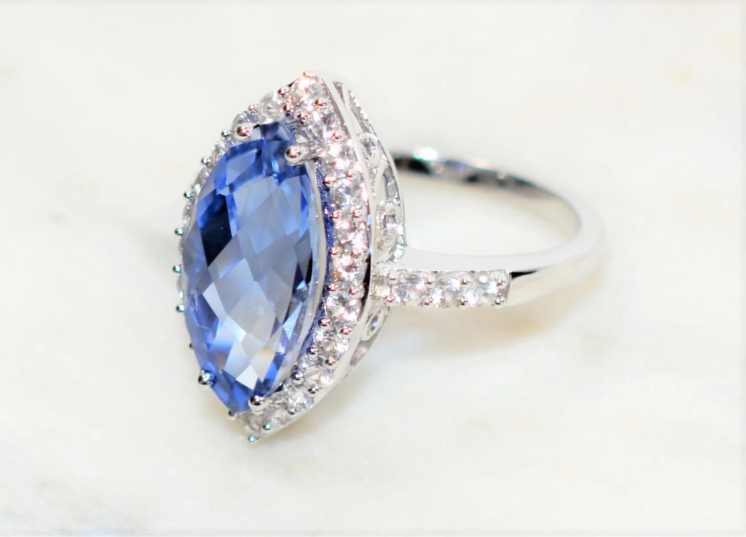 Natural Tanzanite & Diamond Ring 10K Solid White Gold 4.70tcw Marquise Ring Gemstone Ring Engagement Ring December Birthstone Ring Jewellery - Image 8