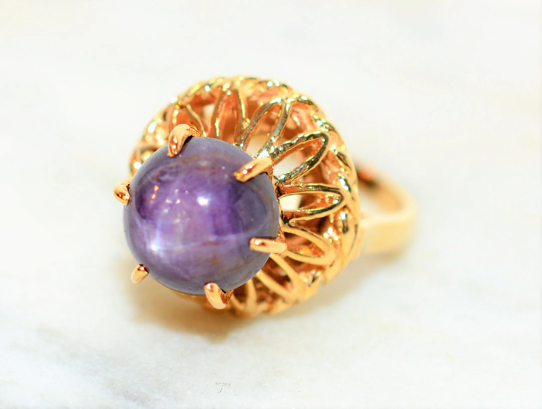 Natural Star Sapphire Ring 14K Solid Gold 7.82ct Vintage Ring Solitaire Ring Art Deco Ring Gemstone Ring Purple Ring Birthstone Womens Ring - Image 8
