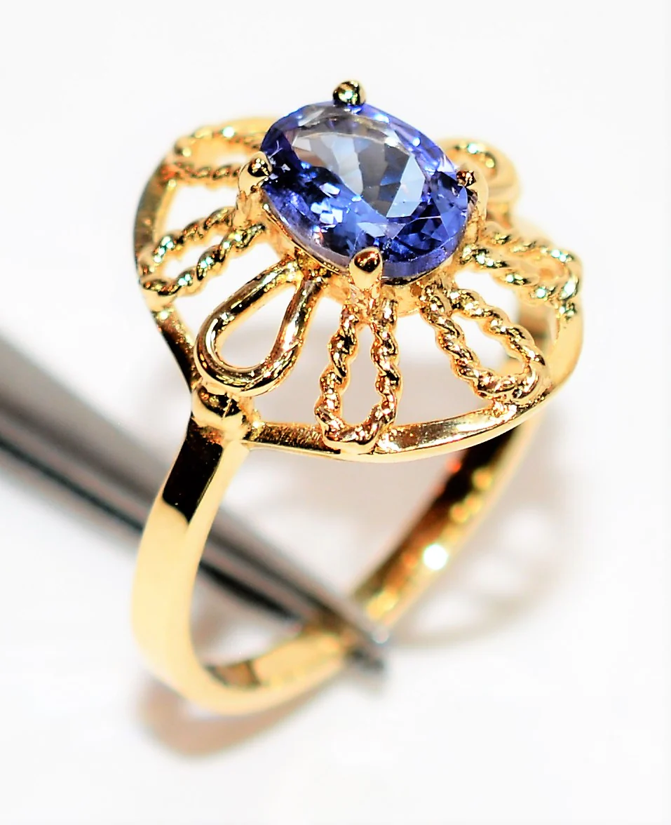 Natural Tanzanite Ring 14K Solid Gold .85ct Solitaire Ring Statement Ring Vintage Ring Gemstone Ring Women's Ring December Birthstone Ring - Image 4