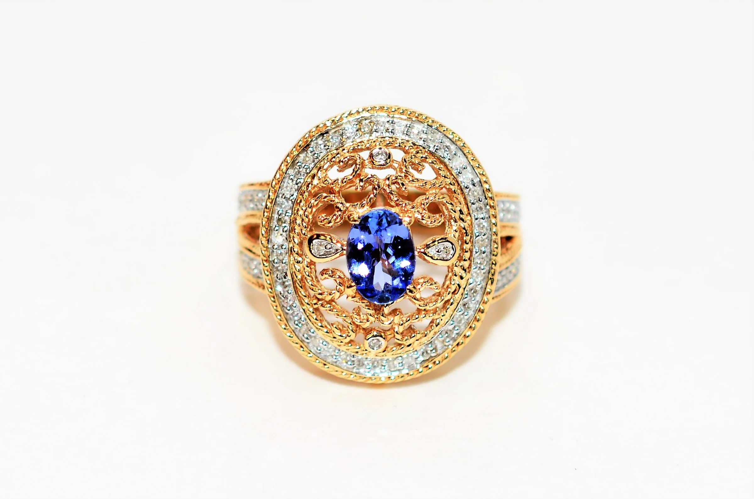 Natural Tanzanite & Diamond Ring 10K Solid Gold 1.34tcw Cocktail Ring Tanzanite Ring Statement Ring Fashion Ring Vintage Ring Women's Ring