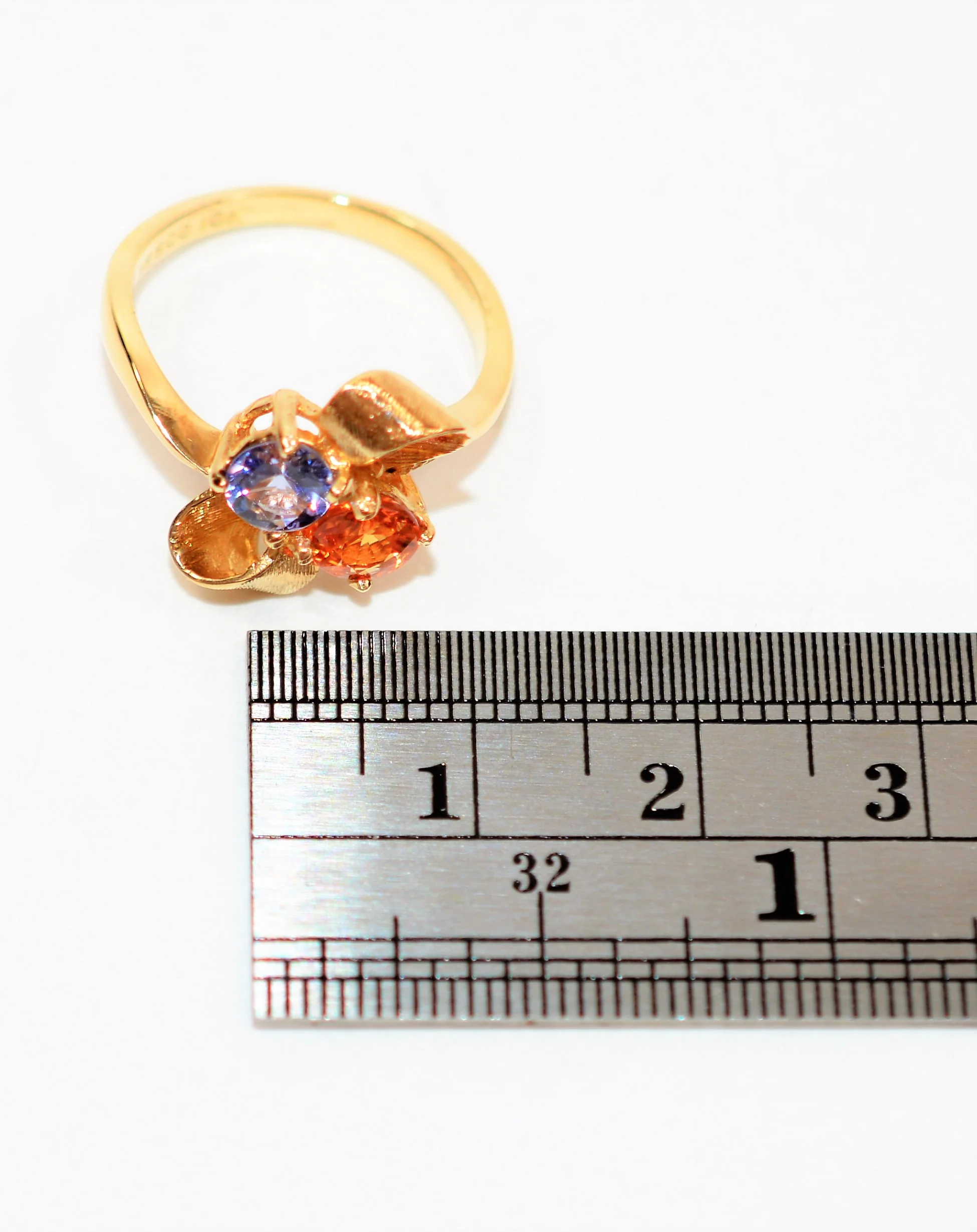 Natural Tanzanite & Padparadscha Sapphire Ring 10K Solid Gold .98tcw Bow Ring Tanzanite Ring Gemstone Ring Multistone Ring Birthstone Ring - Image 11
