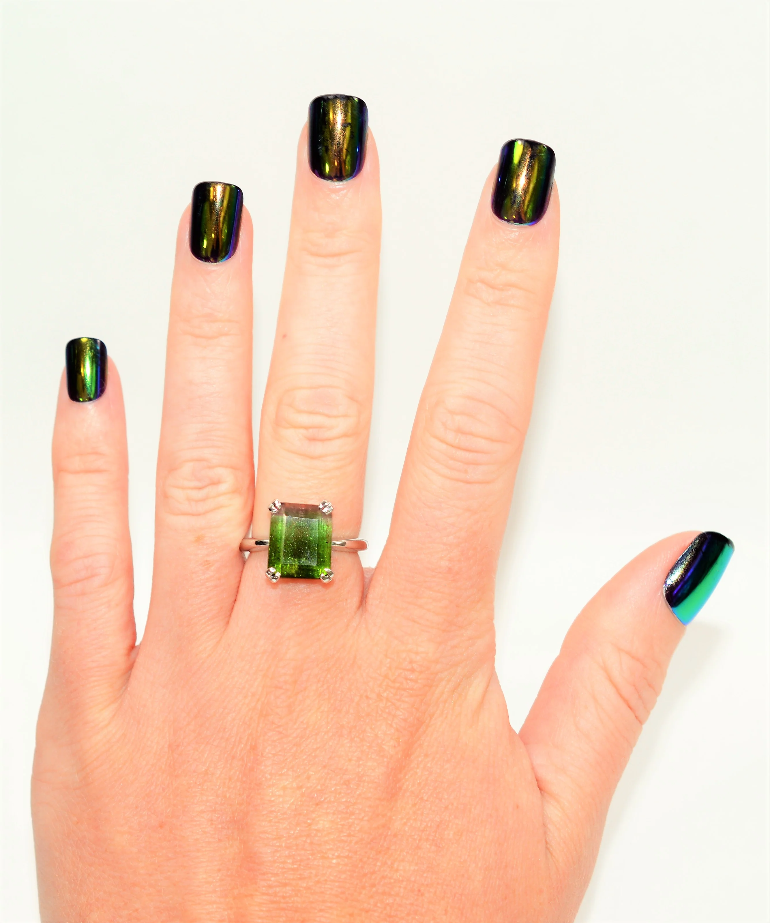 Natural Watermelon Tourmaline Ring 14K White Gold 6.02ct Solitaire Ring Statement Ring Women's Ring Cocktail Ring Engagement Ring Birthstone - Image 2